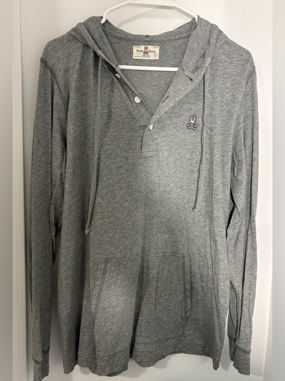 Psycho Bunny Gray Hooded Henley Pullover